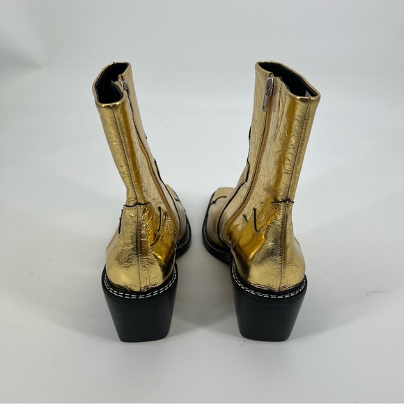 Caverly Kylie Western Gold Metallic Leather Block Heel Cowboy Ankle Booties 40 - Picture 7 of 11